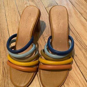 Madewell Rainbow sandals with a heel.